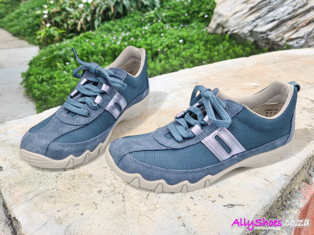 Hotter, Leanne II, Blue Metallic, Nubuck & Suede Ally Shoes Hermanus